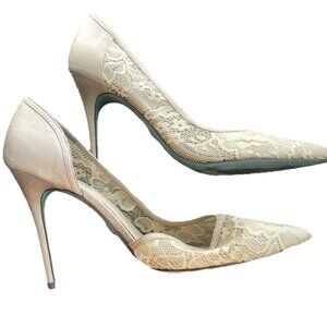 Betsey Johnson Blue Grace Champagne Lace D’orsay Bridal Heels,Blue Bottoms 9